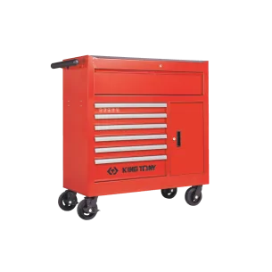 WÓZEK WARSZTATOWY 7 SZUFLAD + BOCZNA SZAFKA (BEZ NARZĘDZI) - CZERWONY, PROWADNICE ŁOŻYSKOWANE