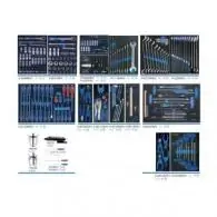 WÓZEK WARSZTATOWY 87434-7B - CZERWONY, Z ZESTAWEM NARZĘDZI 325cz., WYTŁOCZKI Z PIANKI