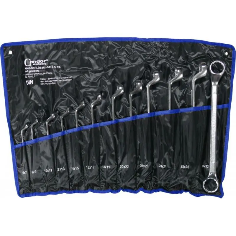 Klucze oczkowe odgięte 6-32 mm, 12 szt., chrom