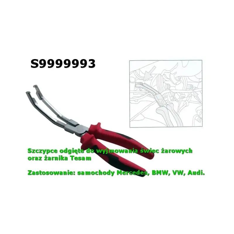 S9999993 - Szczypce odgięte do wyjmowania świec żarowych oraz żarnika