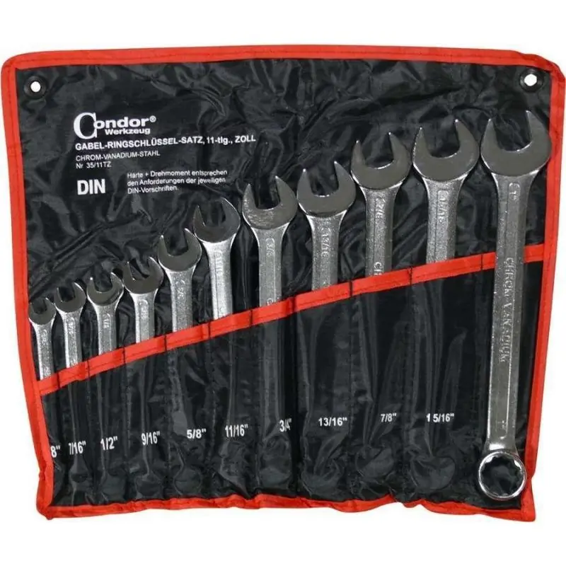 Klucze płasko oczkowe 3/8"-1", 11 szt.