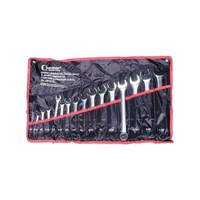 Klucze płasko oczkowe 1/4''-1.1/4", 16 szt.