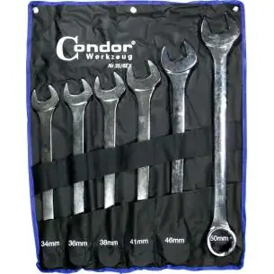 Klucze płasko oczkowe długie 34-50 mm, 6 szt. poler