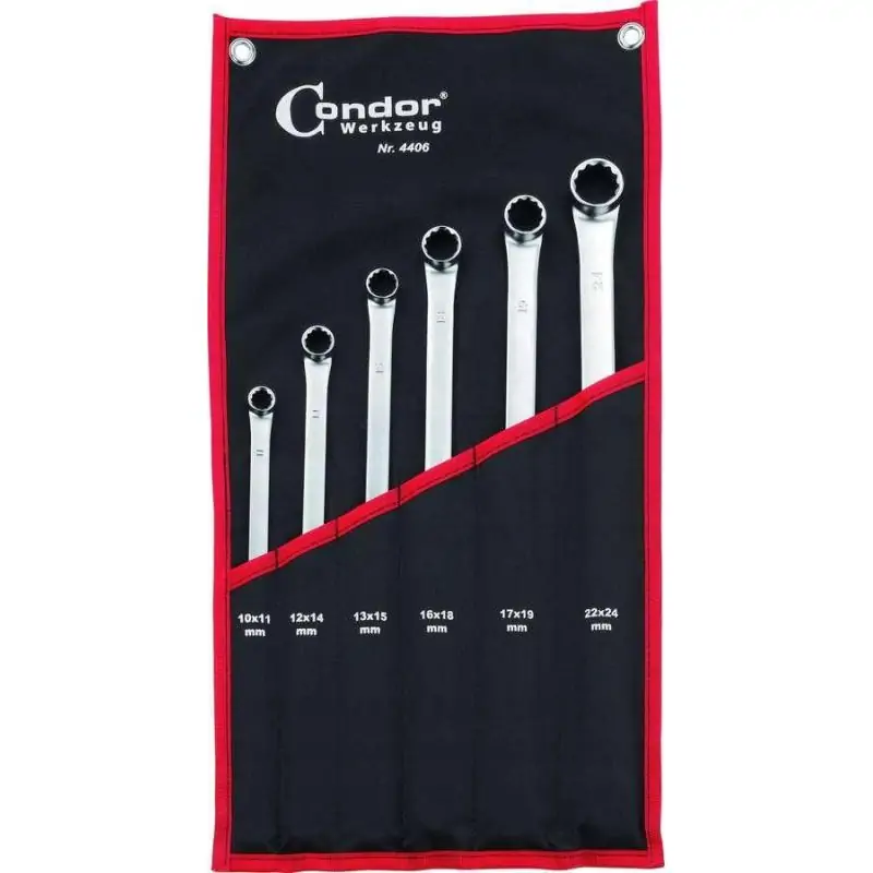 Klucze oczkowe proste, długie 10-24 mm, CrV, 6szt.