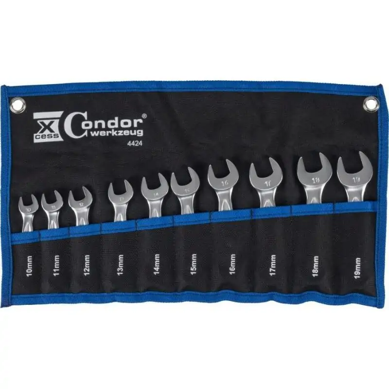 Klucze płasko oczkowe krótkie, 10-19 mm, 10 szt.