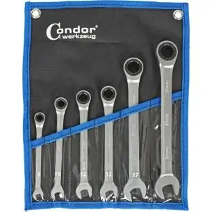 Klucze płasko oczk, 8-19 mm z grzechotką 6 szt.