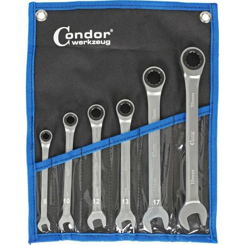 Klucze płasko oczk, 8-19 mm z grzechotką 6 szt.