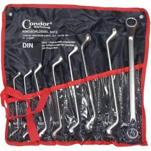 Klucze oczkowe odgięte, 6-22 mm, 8 szt., satynowe