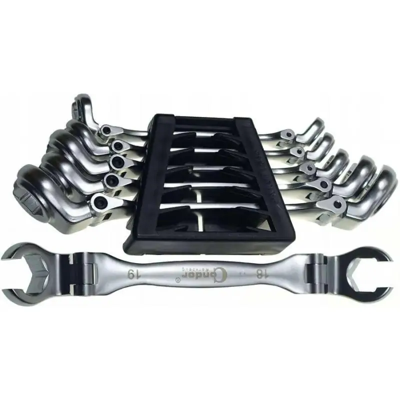 Klucze oczkowe otwarte 8-19 mm, z przegub.,6 szt.