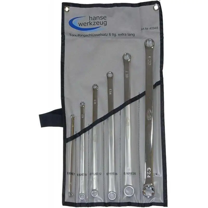 Klucze oczkowe Torx E6-E24, długie, 6 szt.
