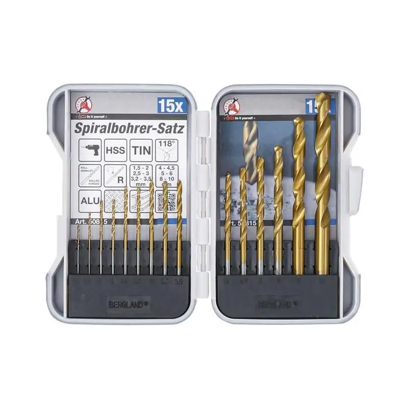 Wiertła tytanowane 1.5-10 mm, 15 szt.