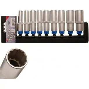 Nasadki długie 12-kątne, 1/2", 10-24 mm, 9 szt.