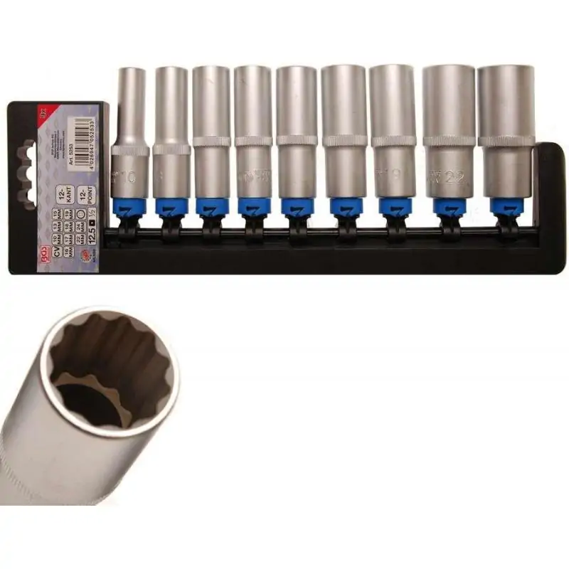 Nasadki długie 12-kątne, 1/2", 10-24 mm, 9 szt.