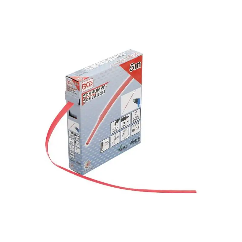 Rękaw termokurczliwy, 8.0 mm, 5 m, czerwony